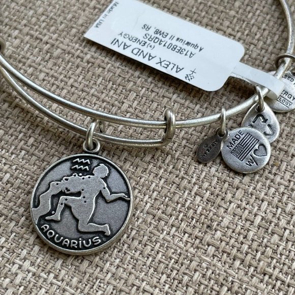 Alex And Ani Bracelet Zodiac AQUARIUS Silver Tone Wrist Band Size Adjustable $28 - Picture 3 of 11